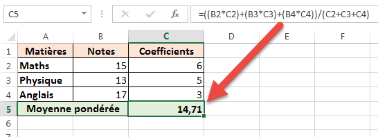 Formule simple moyenne pondérée