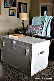 Beyond the Picket Fence, paint saves old trunk, storage, coffee table http://bec4-beyondthepicketfence.blogspot.com/2015/02/trunk-transformation-saving-old-trunk.html