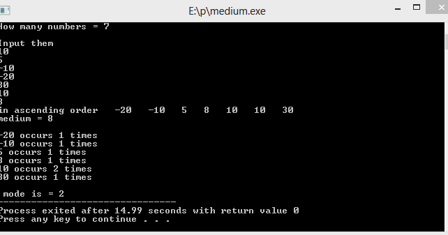 Discrete : C++ code for finding median and mode