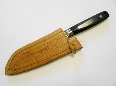 funda de madera para cuchillo, artesanía de de cerezo por javier sanz peñalba, ILEX TALLA