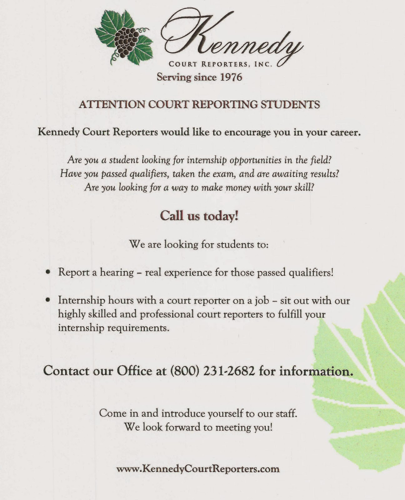 SOUTH COAST COLLEGE EVENTS Kennedy Court Reporters Provides Jobs For