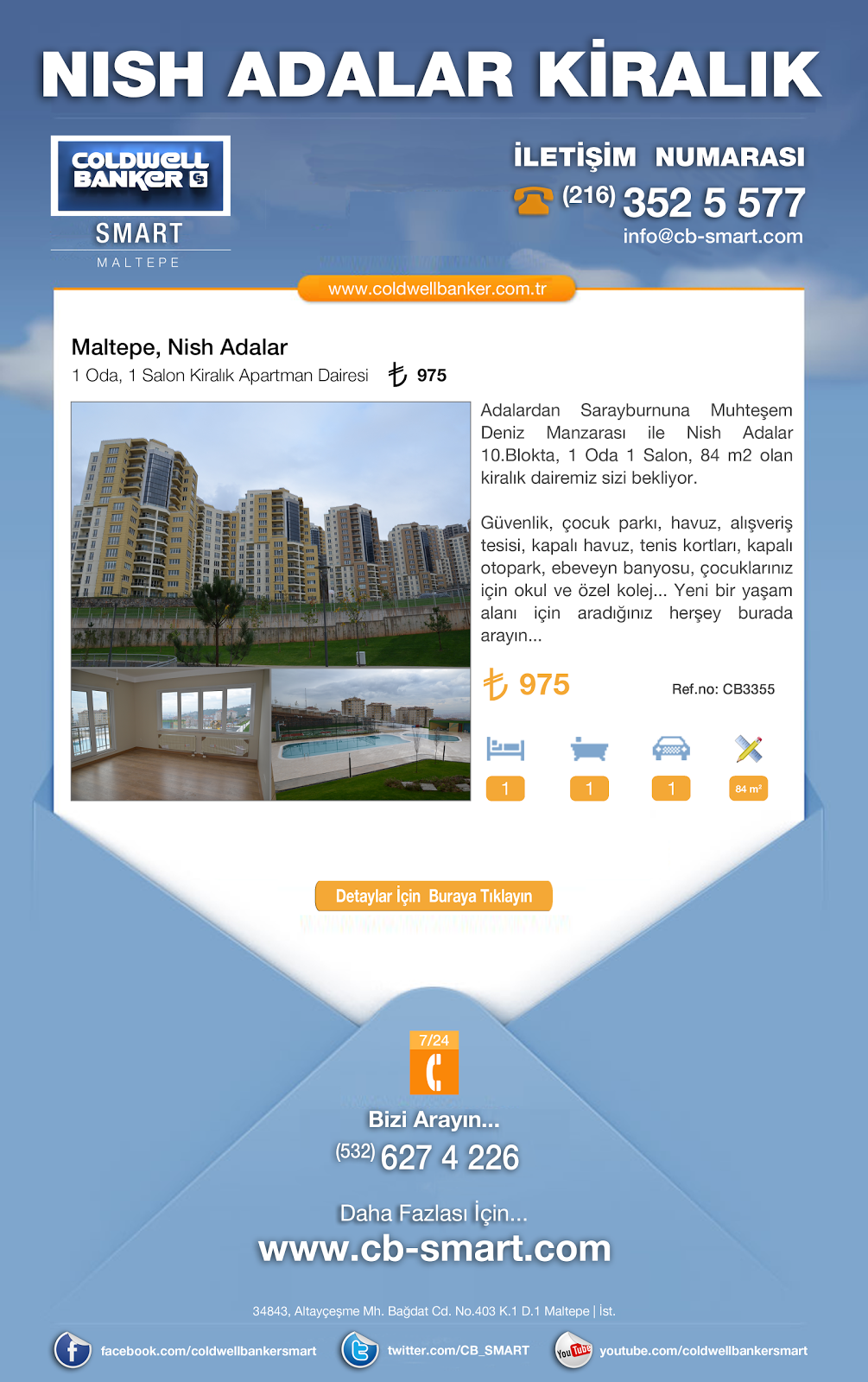 Nish Adalar Kiralık 1 +1 Daire (İstanbul, Maltepe Satılık Kiralık