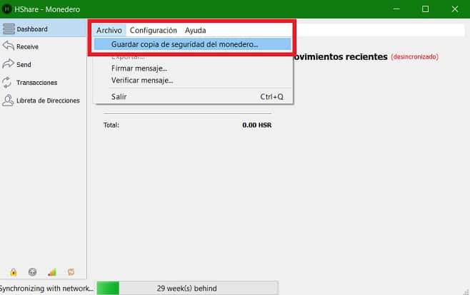 Guardar copia de seguridad monedero HCASH Guardar copia de seguridad wallet HS