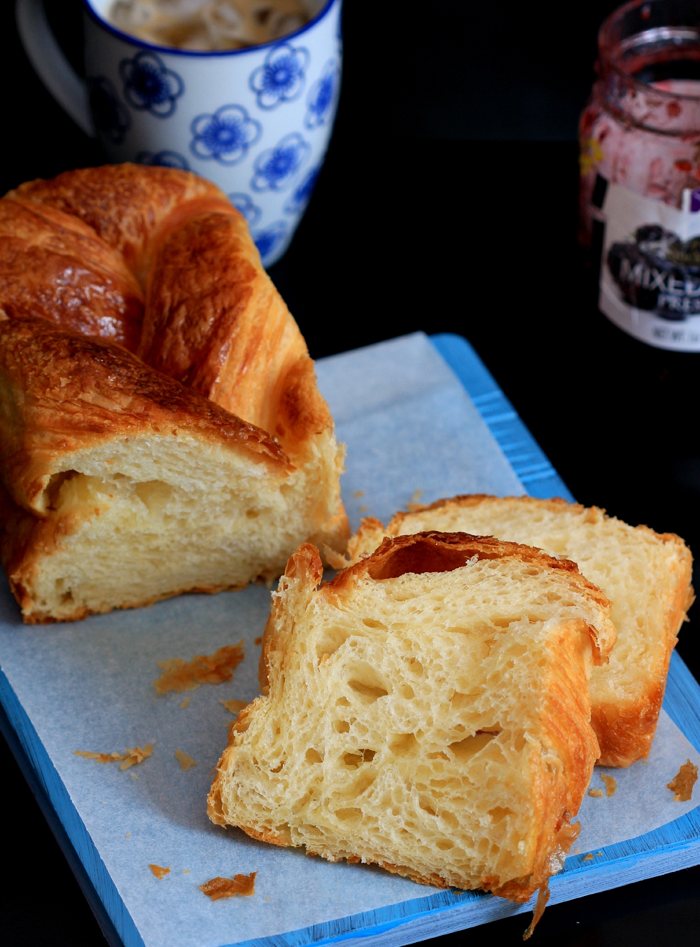 Matcha danish loaf and croissants