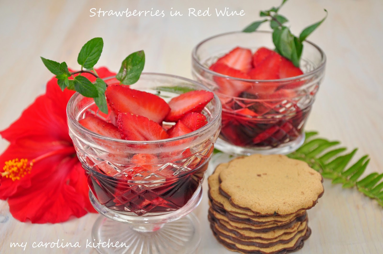 My Carolina Kitchen Strawberries in Red Wine Syrup & Lunch with Friends by the Pool