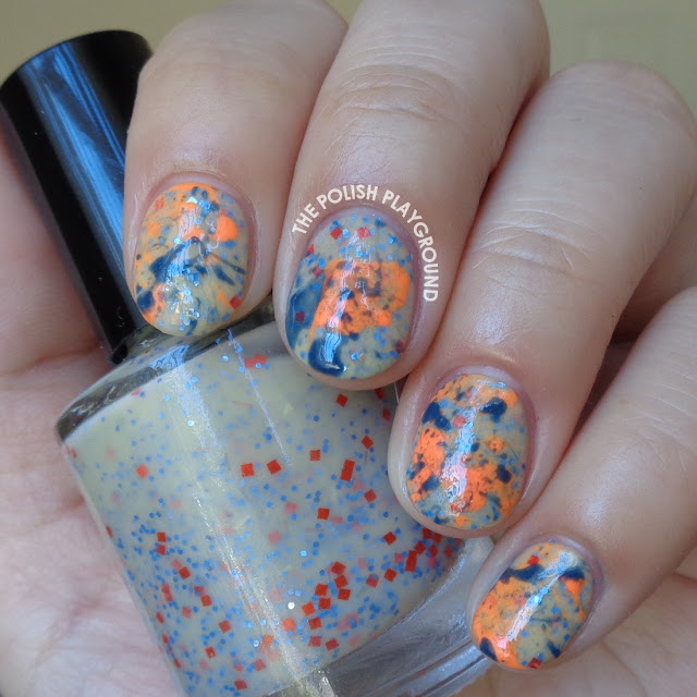 Neon Orange and Blue Splatter Nail Art