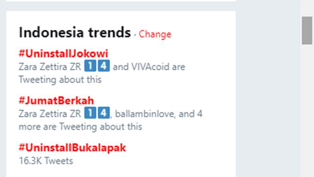 Perang Tagar, #UninstallJokowi jadi Top Trending Topic Kalahkan #UninstallBukalapak Perang Tagar, #UninstallJokowi jadi Top Trending Topic Kalahkan #UninstallBukalapak