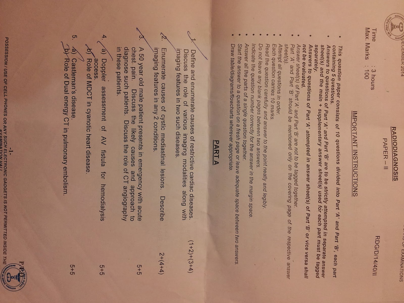 Department of Radiodiagnosis DNB Radiodiagnosis December 2014 Question