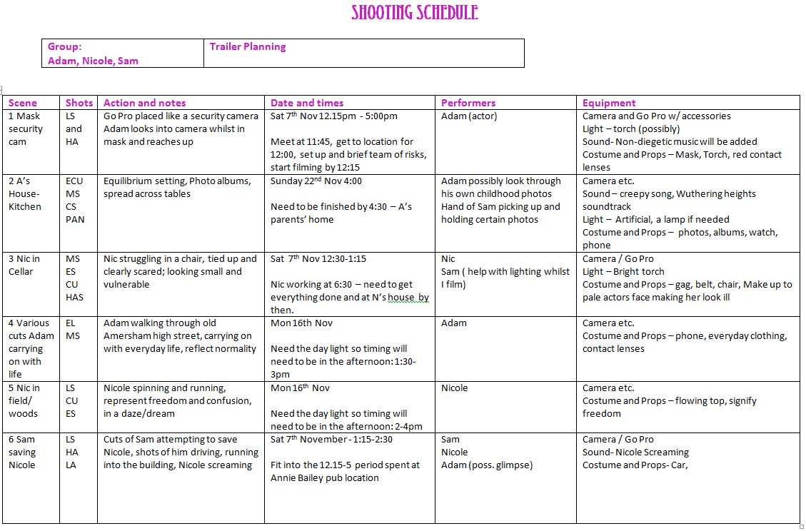 lydia-gould-a2-media-shooting-schedule-plan