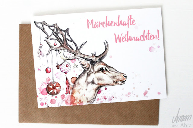 weihnachtskarte hirsch aquarell