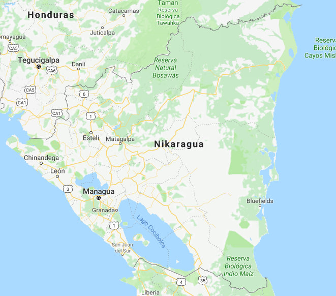 Peta pembagian wilayah administratif Nikaragua