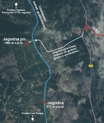 Plan dojścia na grzbiet Gór Bystrzyckich. Plan dojścia na grzbiet Gór Bystrzyckich.