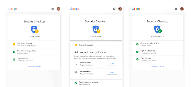 3 screenshots van Security Checkup.