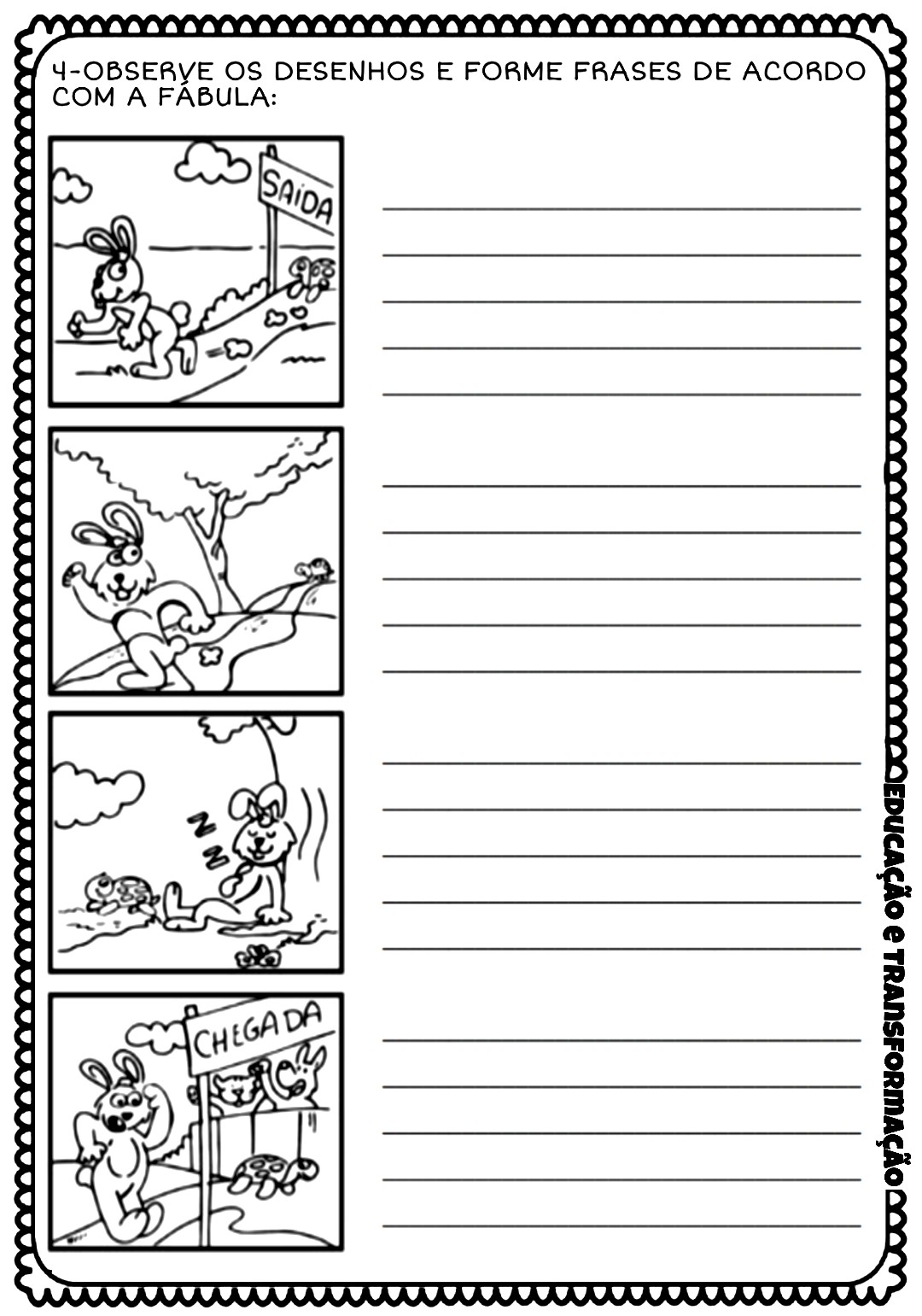 Fábula A lebre e a tartaruga Atividade de leitura com compreensão de fábula... Atividades