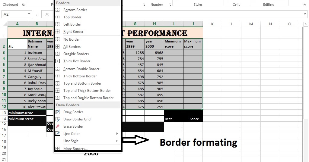 Formatting Borders in MS Excel computer free courses