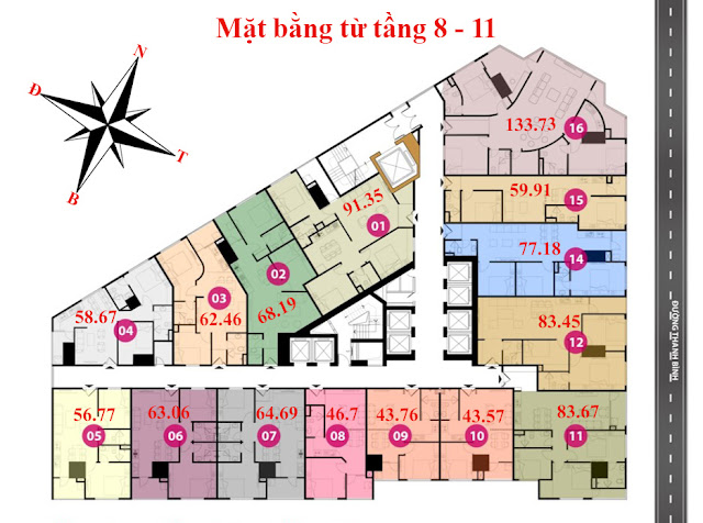 Mặt bằng tầng 8 - 11 - Chung cư Tháp doanh nhân