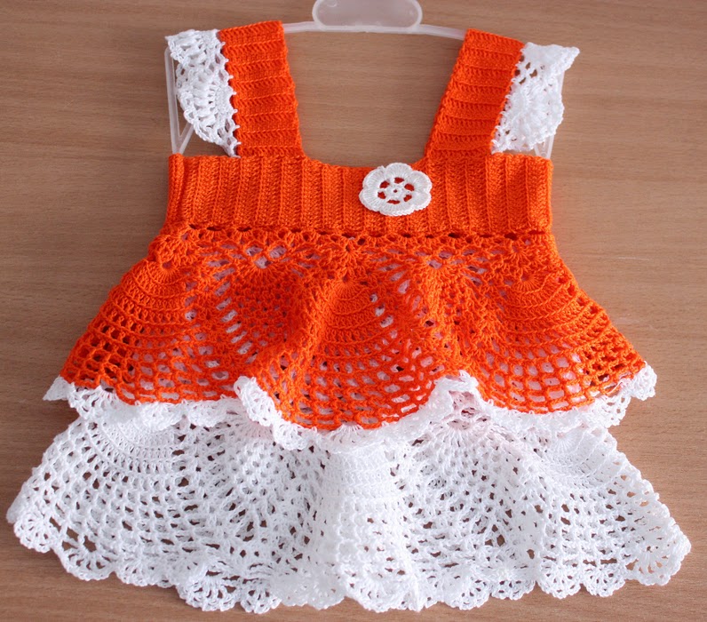 Beautiful crochet pattern baby dress in orange and white ...