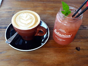 Latte and watermelon juice at Axil Coffee Co Kirribilli Sydney 