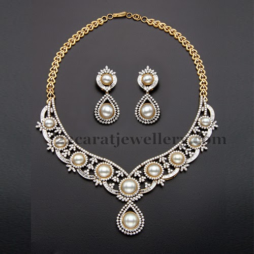 South Pearls Adorned Diamond Choker - Jewellery Designs