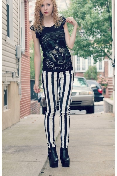 black and white vertical striped pants