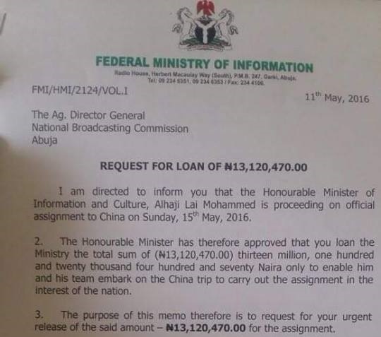 Lai Mohammed wants 13 million naira for official trip to China