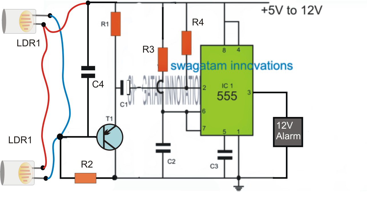 Smart Laser Alarm Protection Circuit using IC 555