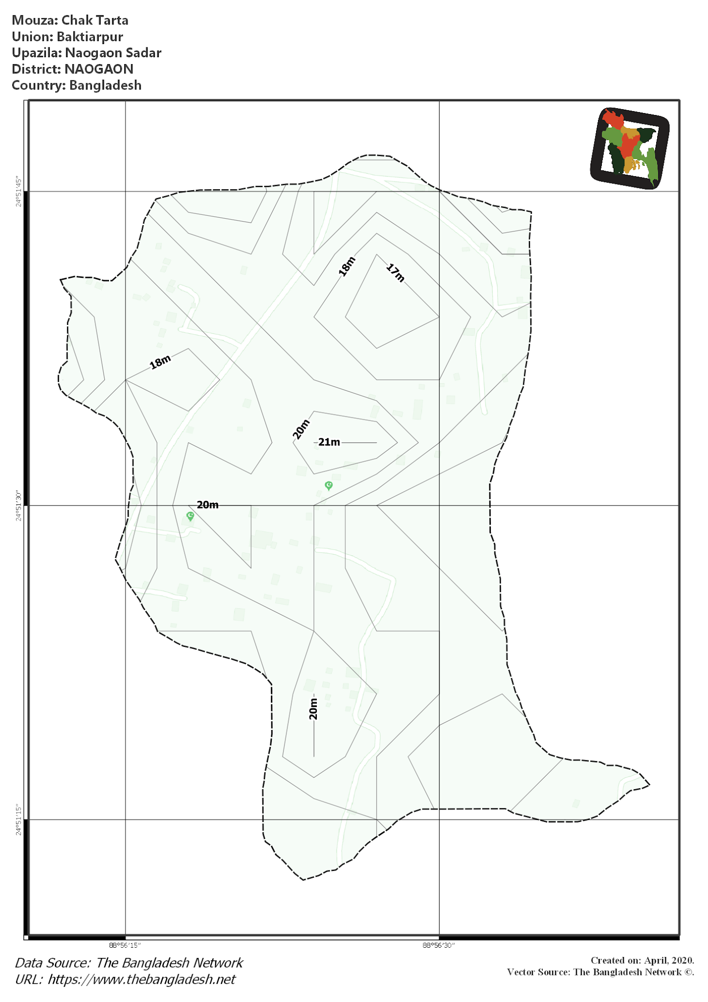 Map of Chak Tarta Mouza of Naogaon Sadar Upazila, NAOGAON, Bangladesh.