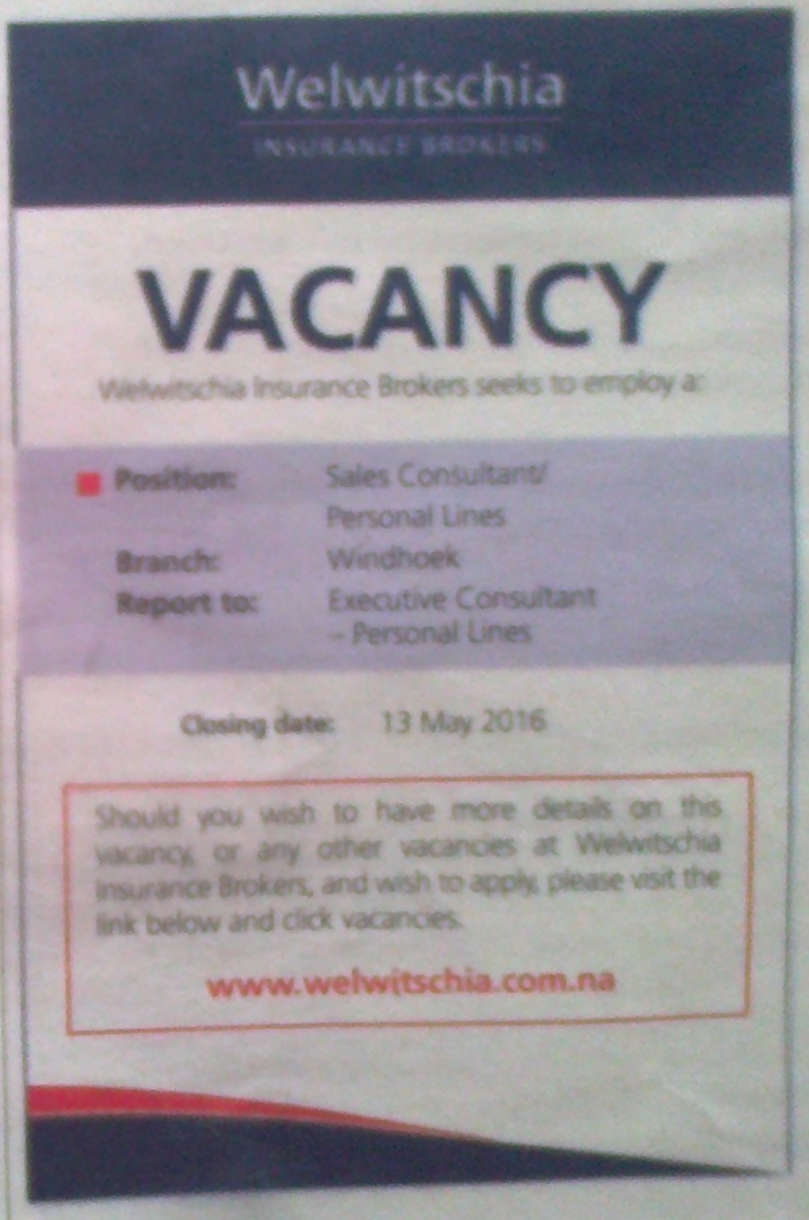 Jobs in Namibia Vacancy Sales Consultant / Personal