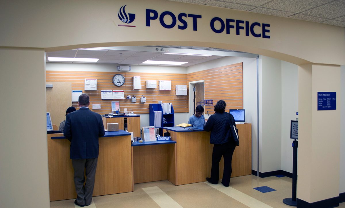The bank is the post office
