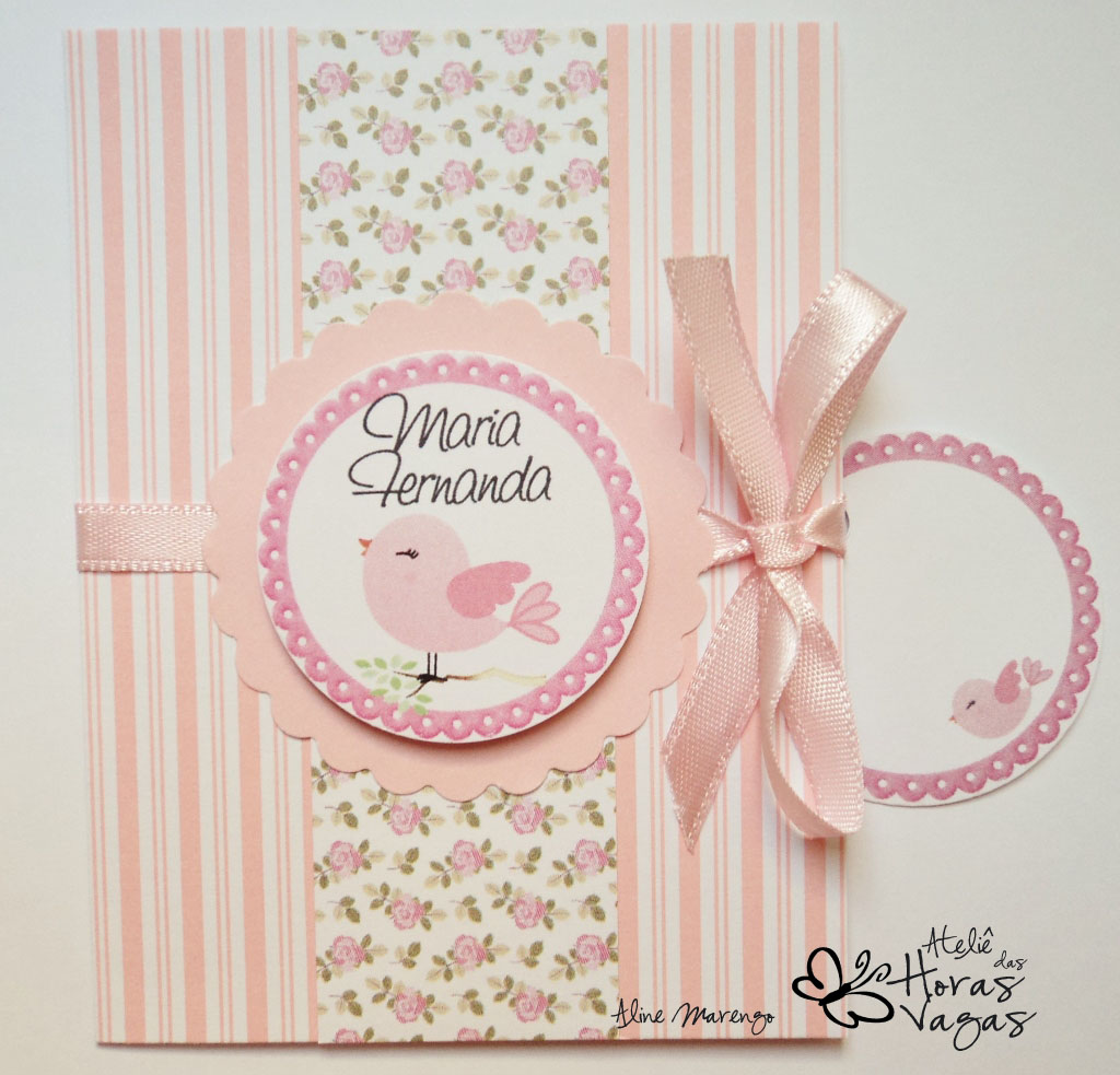 convite artesanal aniversário infantil passarinhos 1 aninho babê menina rosa floral