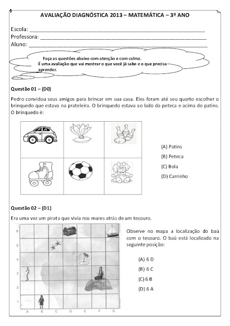 avaliacao diagnostica de matematica 3 ano