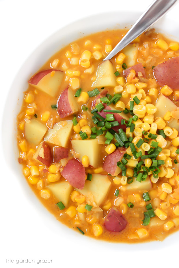 The Garden Grazer Vegan Corn and Potato Chowder