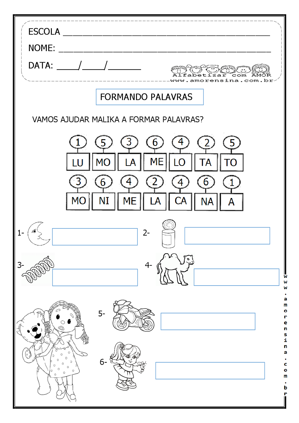 Alfabetizar com AMOR: MALIKA - FORMANDO NOVAS PALAVRAS - 1º ANO