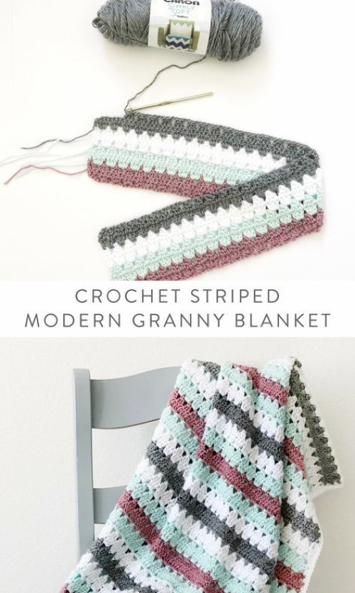 Beautiful Skills Crochet Knitting Quilting Crochet Striped Modern Granny Blanket Free Pattern