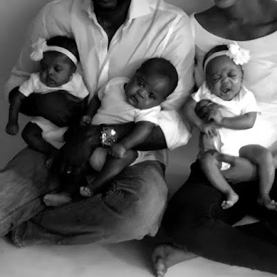 3 Nigerian couple share sweet pics of their adorable triplets as they turn 3 months