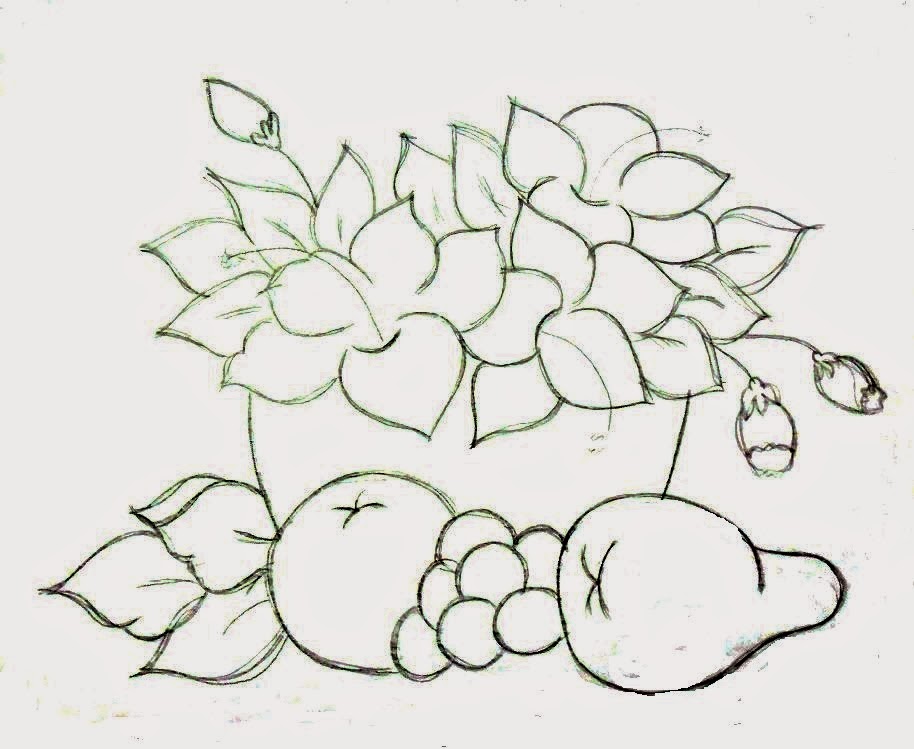 desenho de cesta com flores e frutas para pintar
