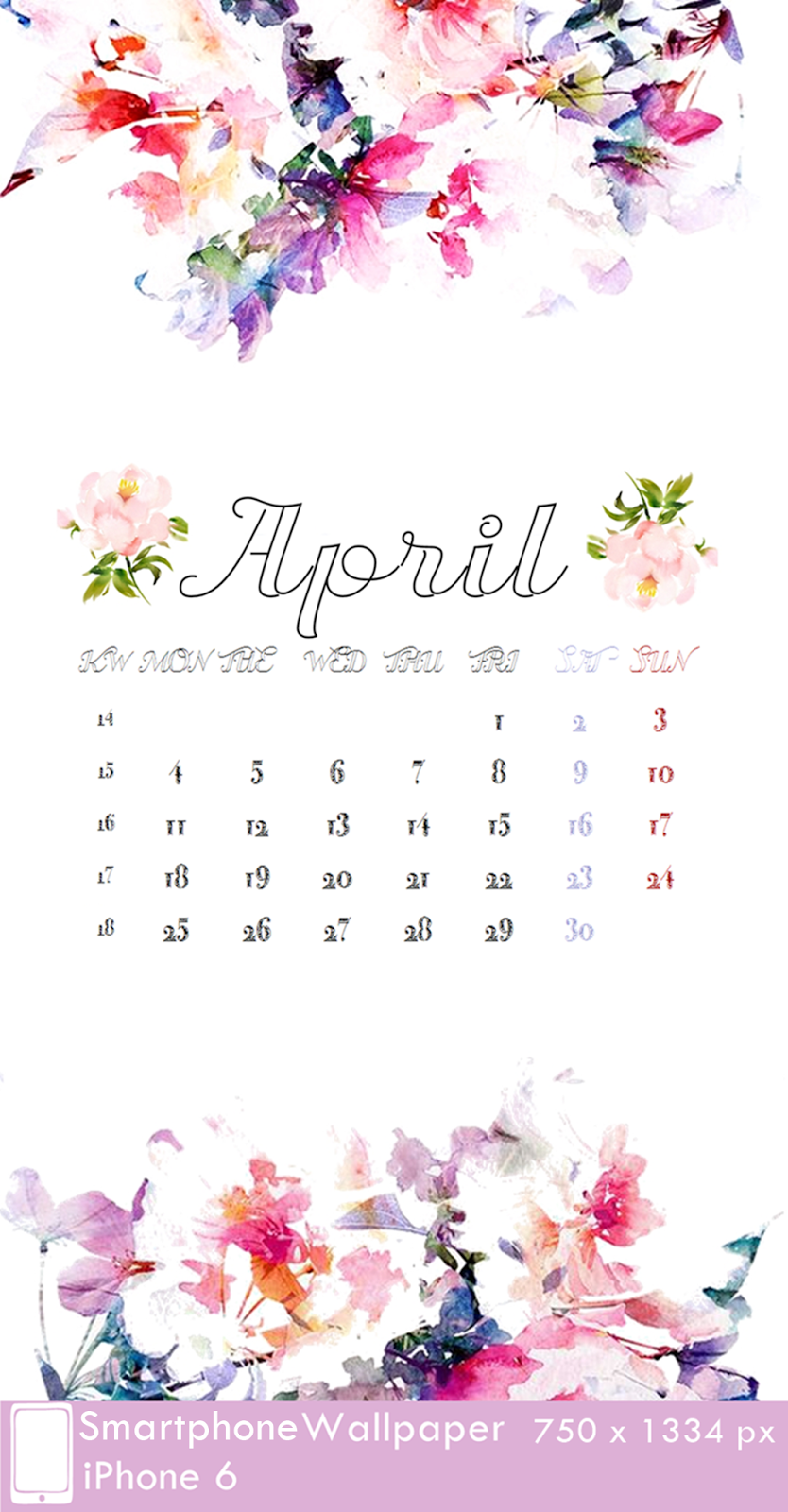 iPhone 6 Wallpaper Calendar 4 April 750 x 1334 px