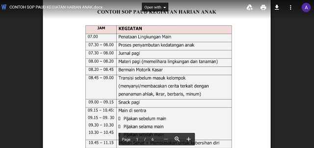 CONTOH SOP PEMBUKAAN DAN PENUTUPAN KEGIATAN HARIAN PAUD
