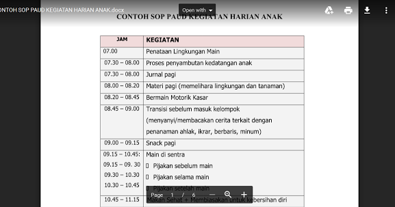 CONTOH SOP PEMBUKAAN DAN PENUTUPAN KEGIATAN HARIAN PAUD