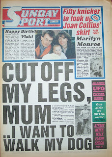 Front page of a old Sunday Sport newspaper from May 1987