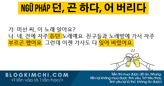 Ngữ pháp 던, Ngữ pháp 곤 하다, Ngữ pháp어 버리다 한국어능력시험 중급 문법