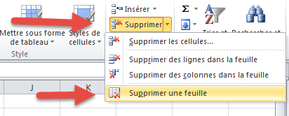 Supprimer feuille excel 2010