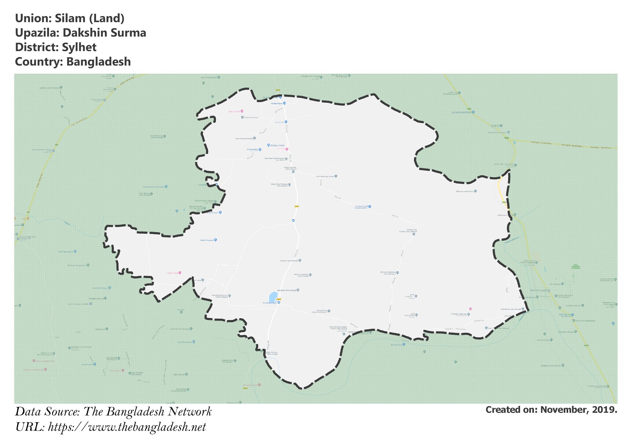 Map of Silam of Sylhet, Bangladesh.