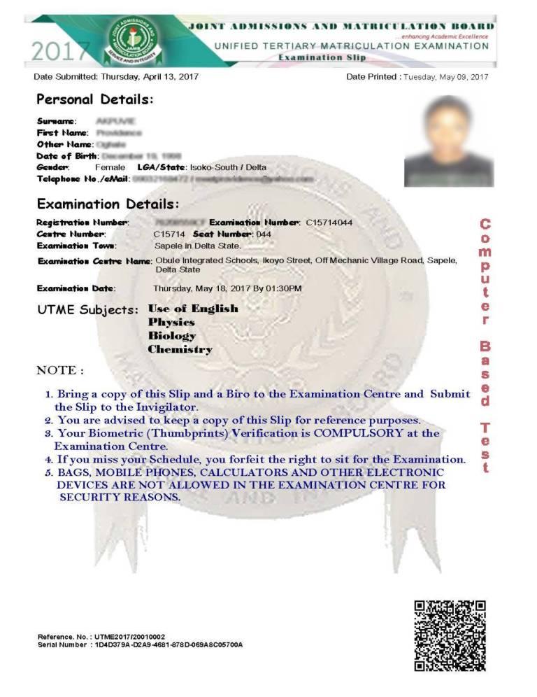 How to Reprint Jamb Examination Slip 2018 with Exam Date and Time