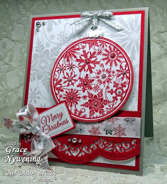 ODBD Stamps: Christmas Pattern Orn, Poinsettia Wreath, designer Grace Nywening