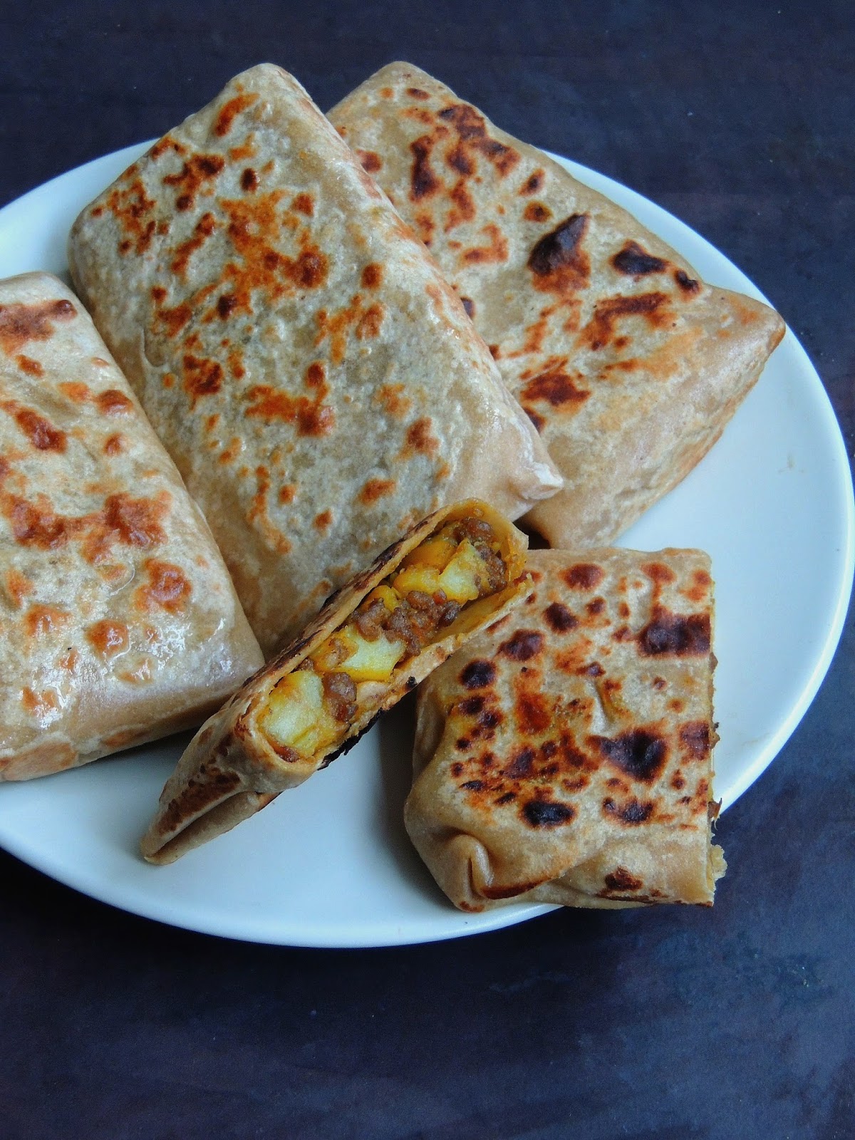 Priya's Versatile Recipes Potato & Minced Meat Paratha Pockets