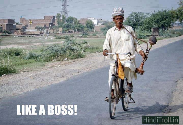 Like A Boss | Old Man Smoking A Cigarette On Cycle Desi Funny Picture | Old Man Desi Jugaad Funny Photo