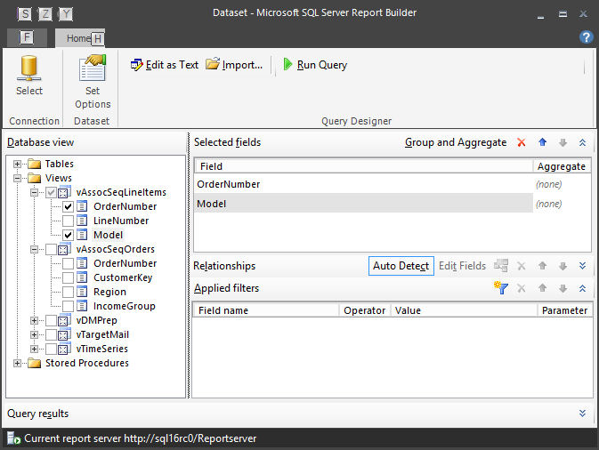 Realized Design Dataset Setup in SSRS 2016