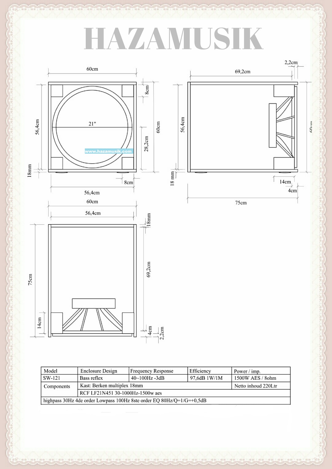 skema ukuran box speaker 10 inch