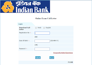 INDIAN BANK SO ADMIT CARDS 2015